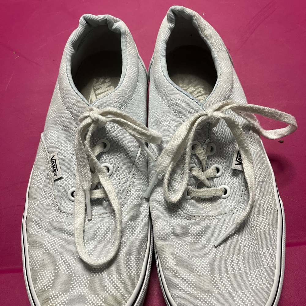 Vans White and Gray Sneakers with Checkered Pattern